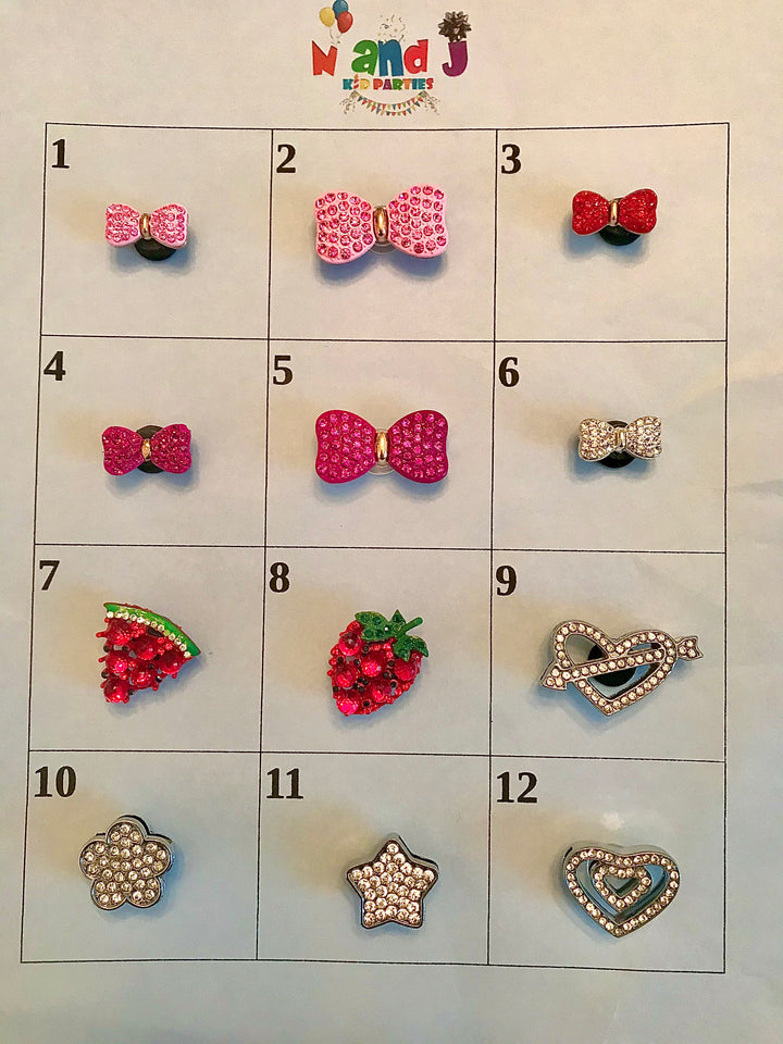 Bling Croc Charms Bows, Bling Fruit and Shapes Shoe Charms – N and